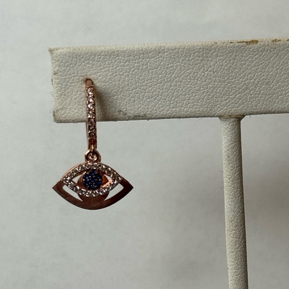 925 Silver double evileye cz stones hoops earrings - Picture 7 of 8